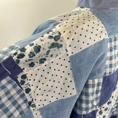 Patchwork Bomber Jacket by Tangibles Blue Cotton Florals Gingham Size M