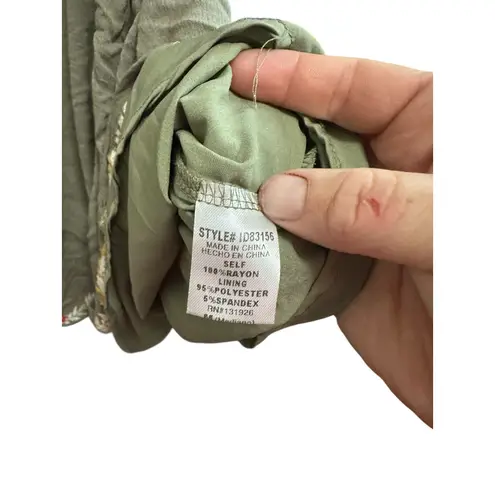 Tea N Rose Olive Green Embroidered Dress Medium Floral Bohemian Drawstring