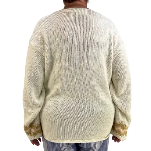 Vintage Christmas Tree Sweater Ivory Neutrals Gold Beaded Embellished by Tiara Size 2X