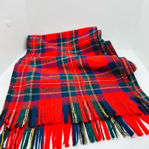 Pendleton Vintage Women's Red Black Checkered Plaid Fringe End Long Scarf