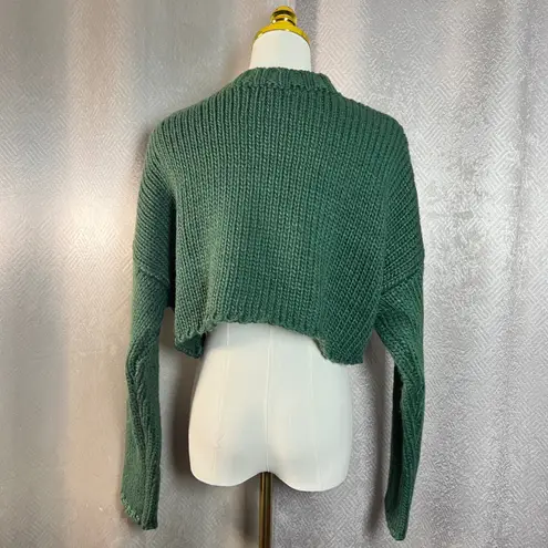 Edikted Green Star Crop Knit Sweater Women's XS S Chunky Cozy