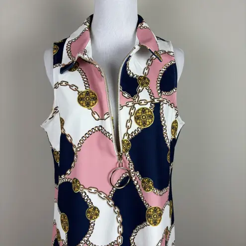 Boston Proper Dress Medium Equestrian Chain Print Short 1/4 Zip Sporty Mod Tunic