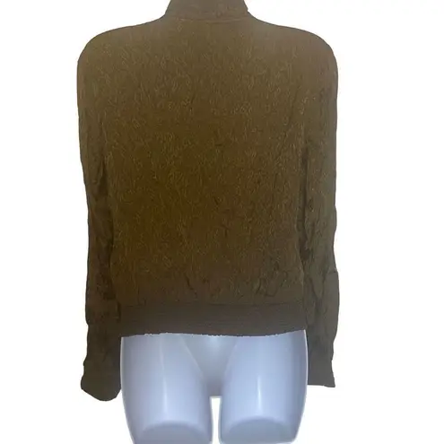 Maeve Anthropologie XS Olive Green Floral Lightweight Zip Up Silky Bomber Jacket