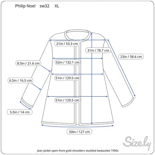 Jean Jacket open front gold shoulders studded bedazzled 1990s Blue Size XL