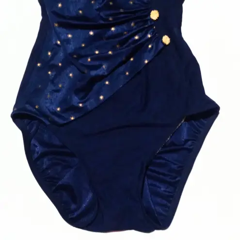 Longitude One Piece Swimsuit-Size 8 Tall-Shelf Bra-Gold Buttons-Stars-Union Made