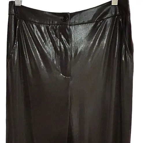 Sincerely Jules Women's Shiny Black Pants Size Large Straight Leg Casual