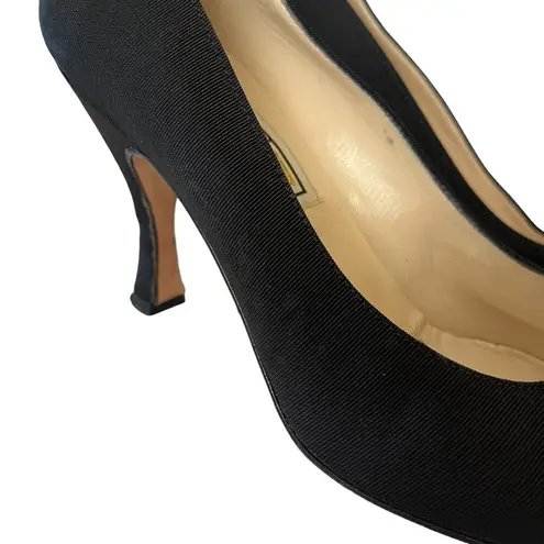 Todd Oldham Times Seven Vintage Black Faille Almond Toe Pumps Heels Size 8.5