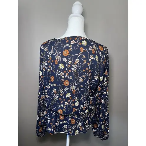 Nine Britton Billie Long Sleeve Floral Blouse Tie Waist Size Medium Office