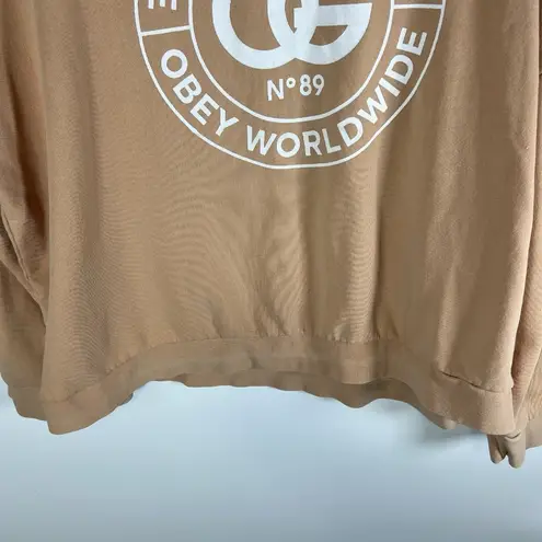 Obey  Hoodie Crop Peach Womens Size Large Graphic‎ Print Back Outdoor