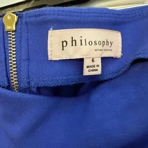 Philosophy  Classic Chic Blue Pencil Skirt Career Gold Exposes Zipper Size 6 S