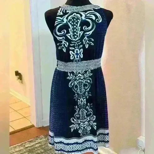 646 Main Blue & White Indian Print Sleeveless Midi Dress Size undefined