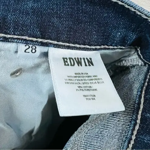 Edwin Bree Midrise Straight Raw Hem Deja Blue Wash Jeans Size 28