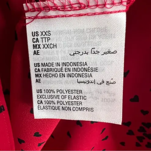 Maison Jules Size XXS Black & Red Long Sleeve Mock Neck Heart Print Blouse