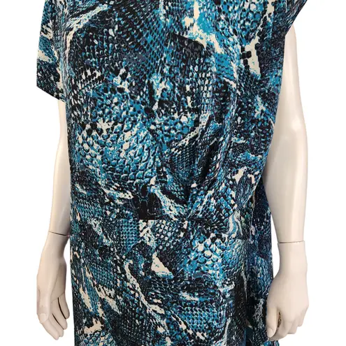 Attitudes by Renee Crepe Reptile Printed Asymmetric Top Blue Teal X