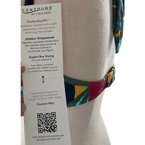 CONTOURS by COCO REEF Push Up Bikini Top Sz 16/40D Floral Leaves Tropical NEW Green