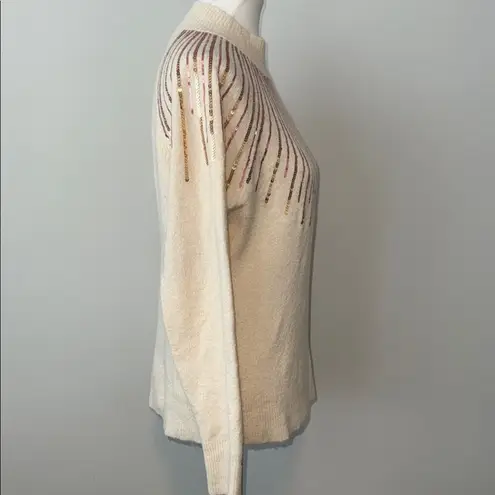 1.4.3. Story by Line Up 143 Story Chic Cream Sweater Gold Pink Sequin Design Women's Small