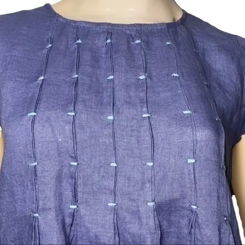 Sundance Women’s Size XS Blue w Mint Green Embroidered Smocked Front Linen Dress