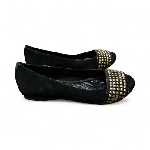 DS LUXE LABEL Black Gold Studded Flats Size 7 Ballet Flats Edgy Quirky Leather