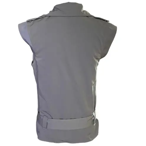 Susana Monaco Size M Lunar Grey Moto Vest Belted Zippers Pockets Zip Up Front