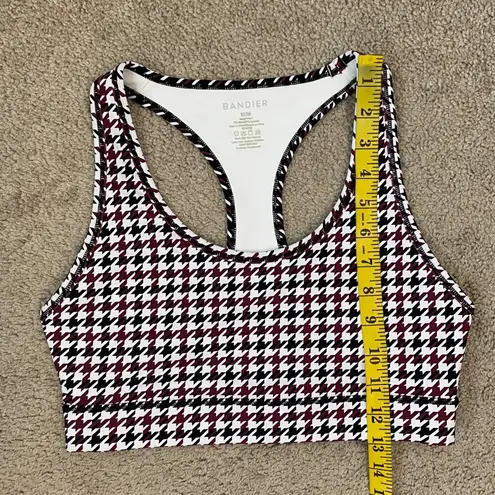 Bandier Center Stage Houndstooth Sports Bra Size M White Black Red Racerback Size M