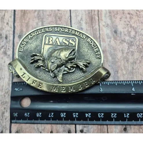 Bass Anglers Sportsman Society Belt Buckle Lifetime Life Member Fishing Brass Gold