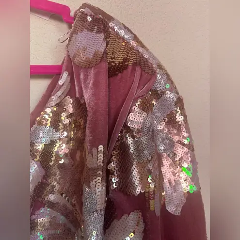 Revolve NWT Sabina Musayev Juliette Blush Pink Crushed Velvet Sequin One Shoulder Dress thumbnail 3