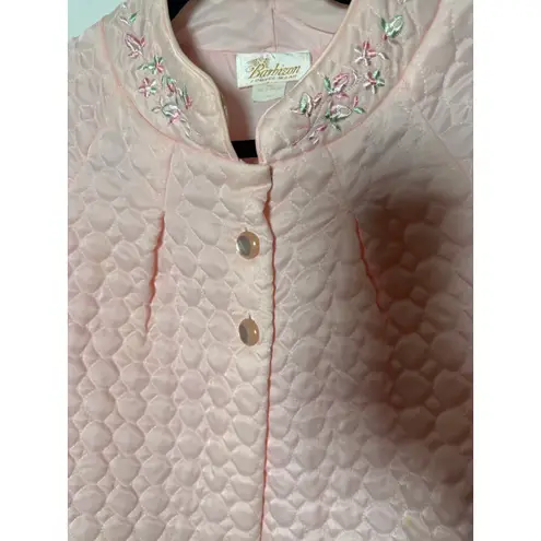 Vintage 40s/50s Barbizon Pastel Pink Quilted Flower Embroidered Bed Jacket Small