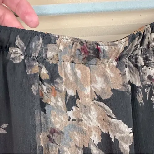 Bonworth Black Floral Boho Layered Pull On Midi Skirt Medium Petite Y2K Goth