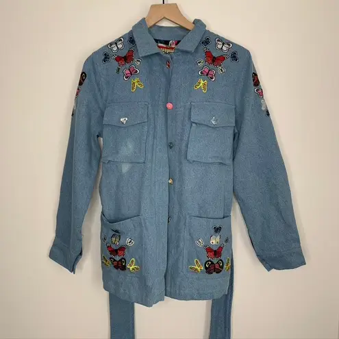 Meghan Fabulous Boheme Butterfly Bomb Jacket Denim Womens Small Blue