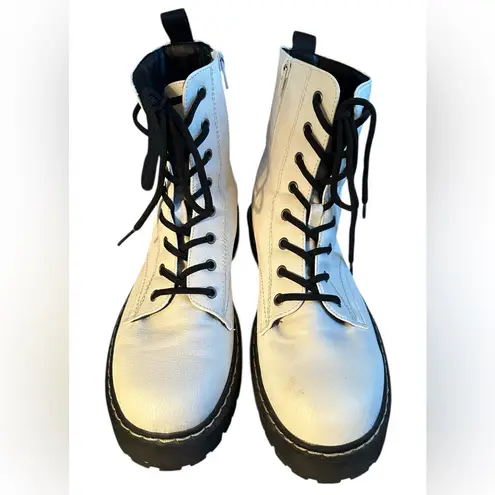 Sincerely Jules White Leather Combat Boots Women’s Lace