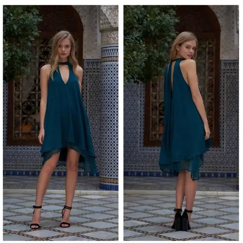 The Jetset Diaries Deep Emerald Imperial Sleeveless Chiffon Mini Dress Small