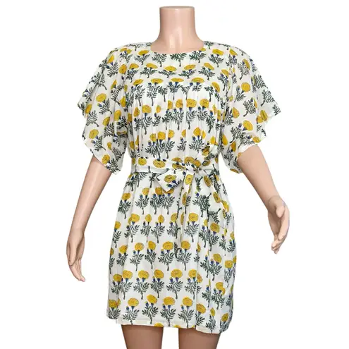 EMERSON FRY Basalie Mini Dress, Big Marigolds White Organic, XS
