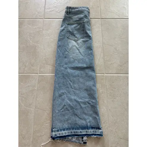 High Rise Denim Skirt Womens Size Medium Slit Southwestern Western Desert Boho Blue