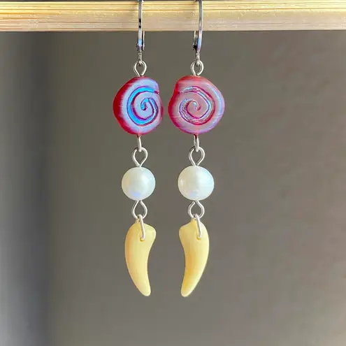 Handmade boho vintage retro grunge fairy whimsical style quality Czech glass swirl star beads stainless dangle earrings🌀⭐️