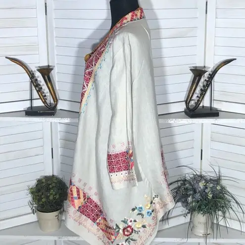 Johnny Was Kimono Drape Cardigan Embroidered Boho Aztec Linen Multicolor Sz M