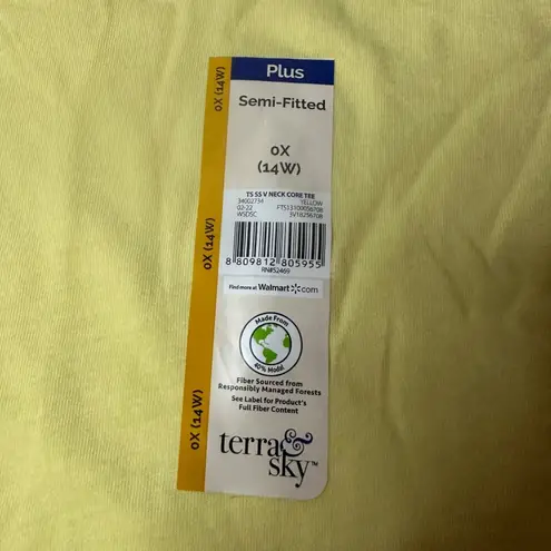 Terra & Sky Terra Sky Slub Crew Tee Women 0X 14W Yellow Semi Fitted Short Sleeve T-Shirt NWT