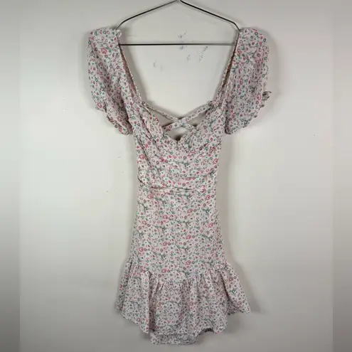 Kiss the Sky Floral Puff Sleeve Lace-Up Mini Dress