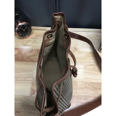 Polo RALPH LAUREN HOUNDSBONE Shoulder DRAWSTRING BUCKET BAG Brown Leather