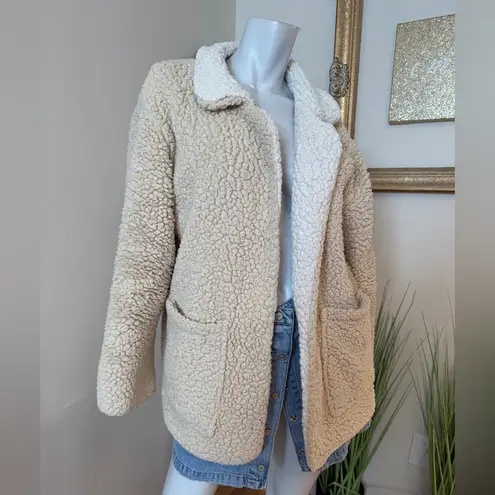 Unveil Teddy Sherpa Blazer Cardigan Jacket Cream Tan XS/S