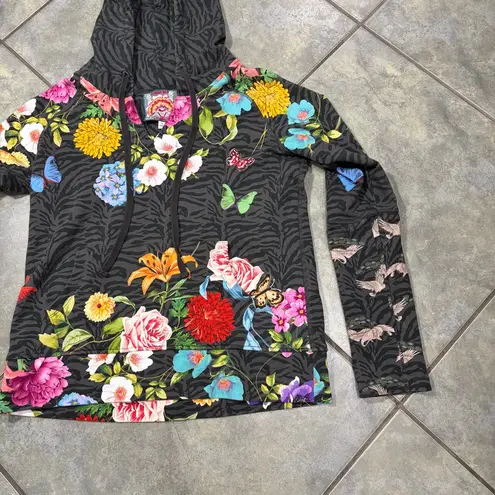 Johnny Was Blooming Breeze Pullover Hoodie Camo Grey Black Sz XS Boho Casual EUC