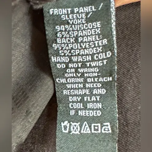 August Silk Womens Sz M Black Sheer Pleated Back Short Sleeve, scoop neck