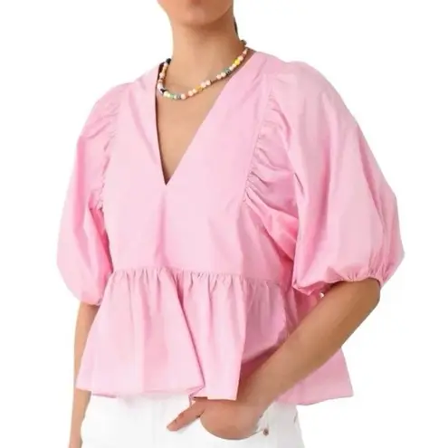 Hunter Bell Landry Puff Sleeve Peplum Top in Light Pink Size XS