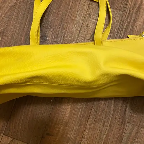 Joy Mangano Womens Bright Yellow Real Leather Tote Bag Purse 12”H X 18”W X 4”