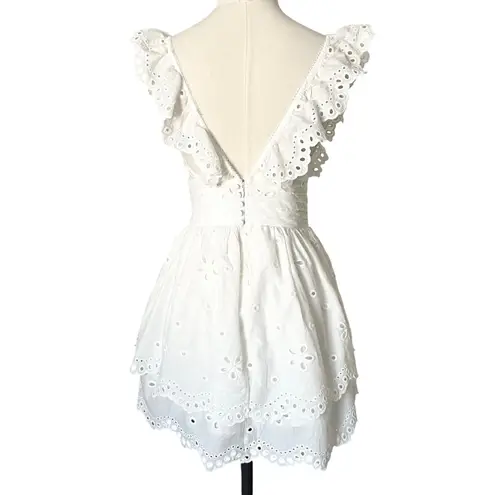 NEW For Love & Lemons Serena Sleeveless White Eyelet Ruffle Mini Dress Sz Small