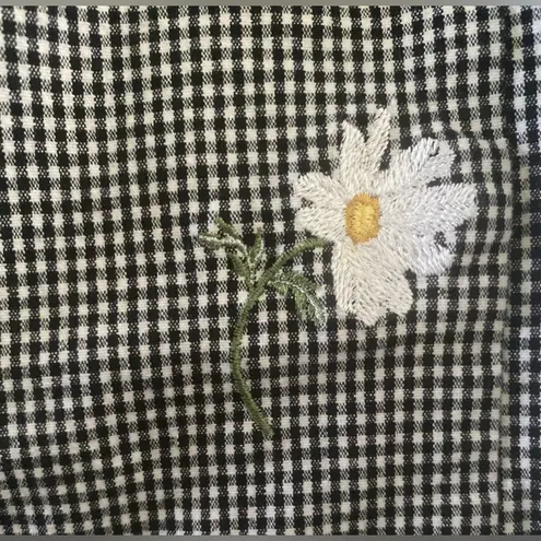 Quacker Factory Medium Gingham Jacket Black White Embroidered Daisy Button Up