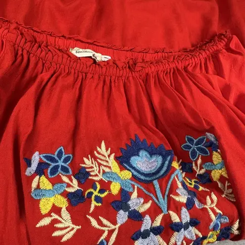 Southern Stitch Shirt Womens XL Red Embroidered Boho Tunic Top Floral Rayon