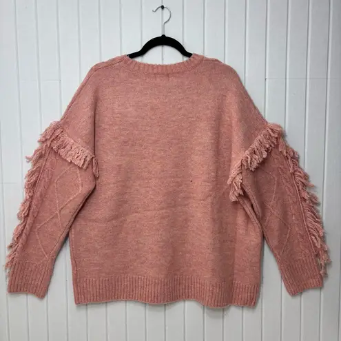 BiBi Blush Fringe Cable Knit Women's Sweater Size L Pink Size L