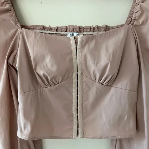 Miss Lola Corset Crop Top balloon Puff sleeve Large Dusty Rose Mauve Smocked