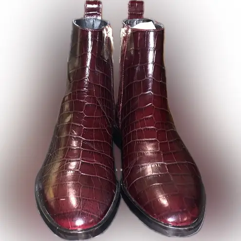 Club Monaco Trycia Dark Burgundy Crocodile Leather Ankle Boots 36 Made In Italy