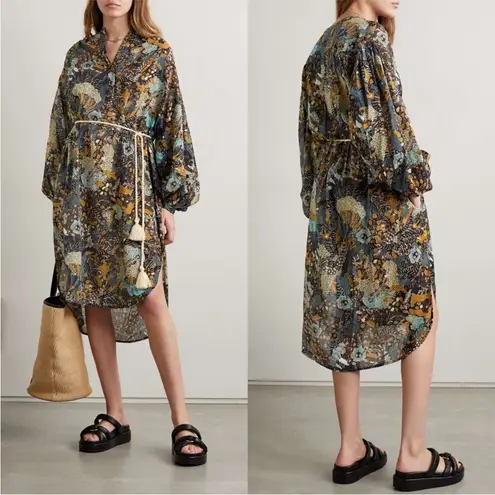 Ulla Johnson Agadir Belted Cotton Blend Printed Voile Dress Earth Tone Sol